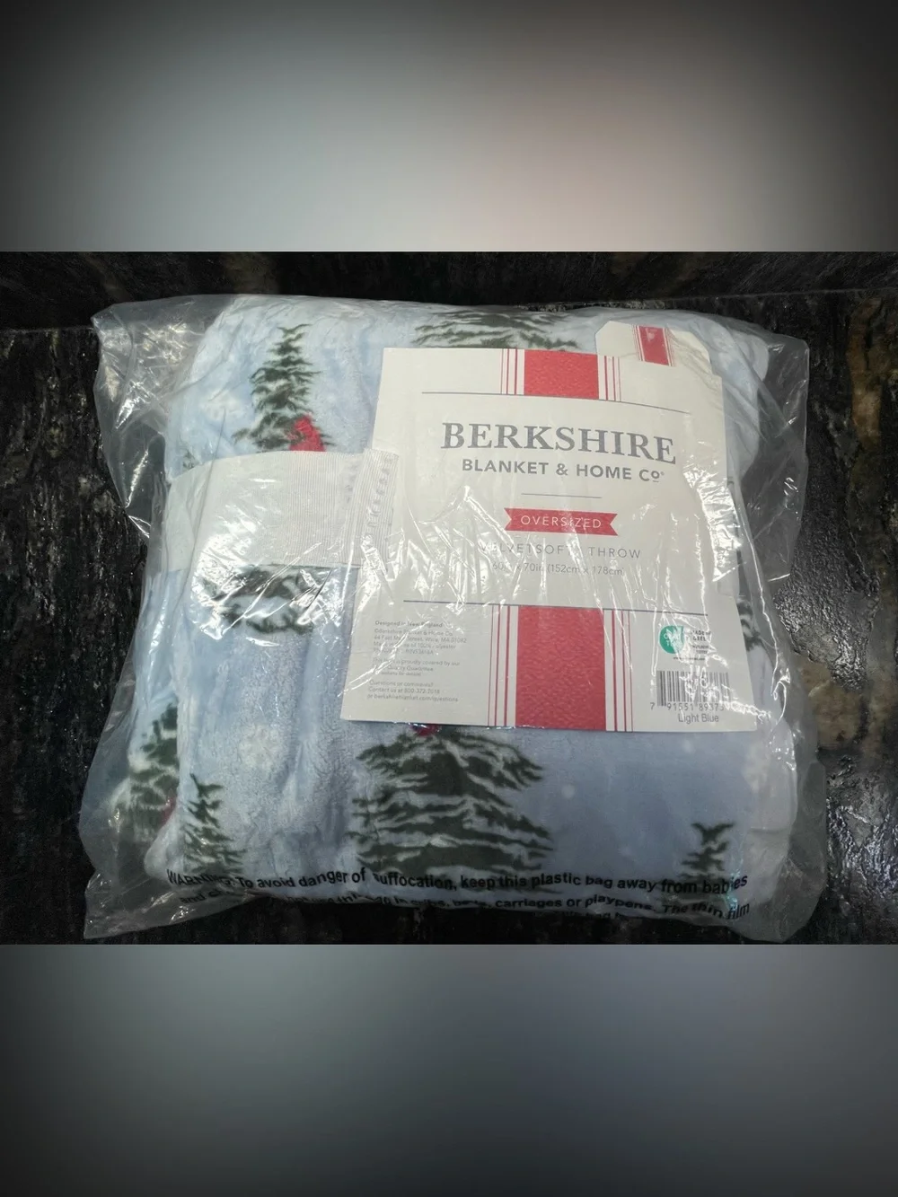 Berkshire Light Blue VelvetSoft Holiday Throw Cardinal Tree Snowflake - Large